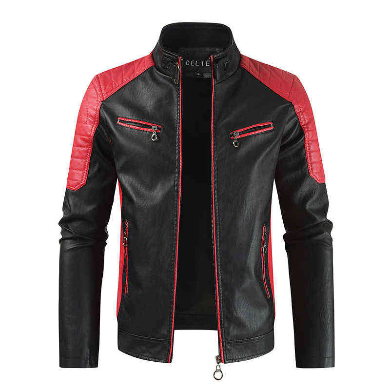 2020 New Men Autumn Stitching Leather Jacket Casual Fashion Motorcycle Coat Men Black Brown Outerwear T220728, Red
2020 New Men Autumn Stitching Leather Jacket Casual Fashion Motorcycle Coat Men Black Brown Outerwear T220728, Red