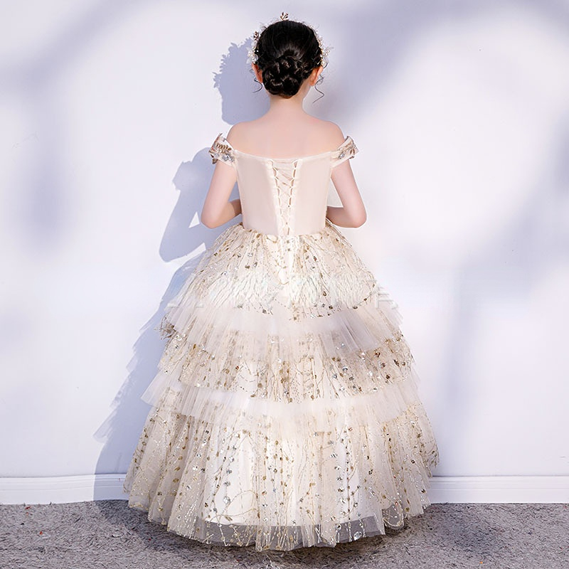 Pageant For Girls Off Shoulder Wer Girl Dresses White Ivory Champagne Kids Ball Gowns Wedding Dress Sash Beading Belt 403 6660311