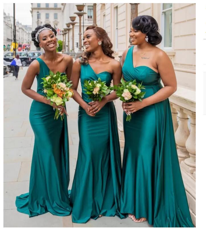 Emerald Green Country Style Wedding Bridesmaid Dresses Spandex Satin Mermaid Bridesmaid Gowns Party Prom Robe 0701