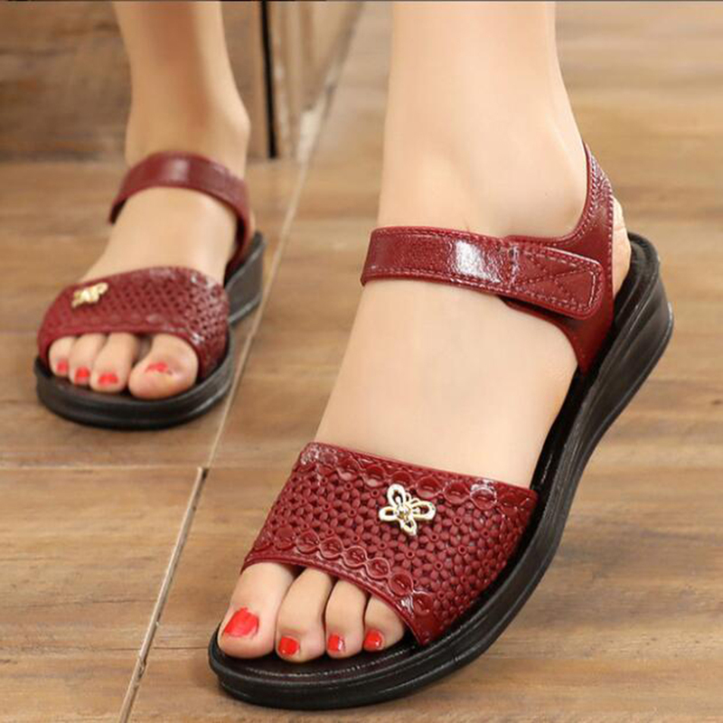 Summer Women Sandals Flat Non-slip Open Toe Shoes Women Casual Vintage Comfortable Mother Sandals Zapatos De Mujer zz79 220326