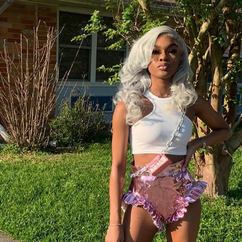 Womens Shiny Metallic Shorts Summer High Waist Solid Color PU Leather Ruffle Trim Short Pants GoldSilverPink 220527