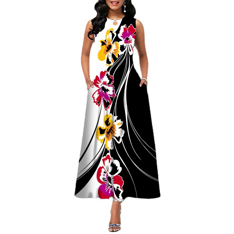 Women Loose Floral Vintage Hole Ruffles Befree Dress Large Big Summer Camis Party Elegant Maxi Dresses Plus Sizes