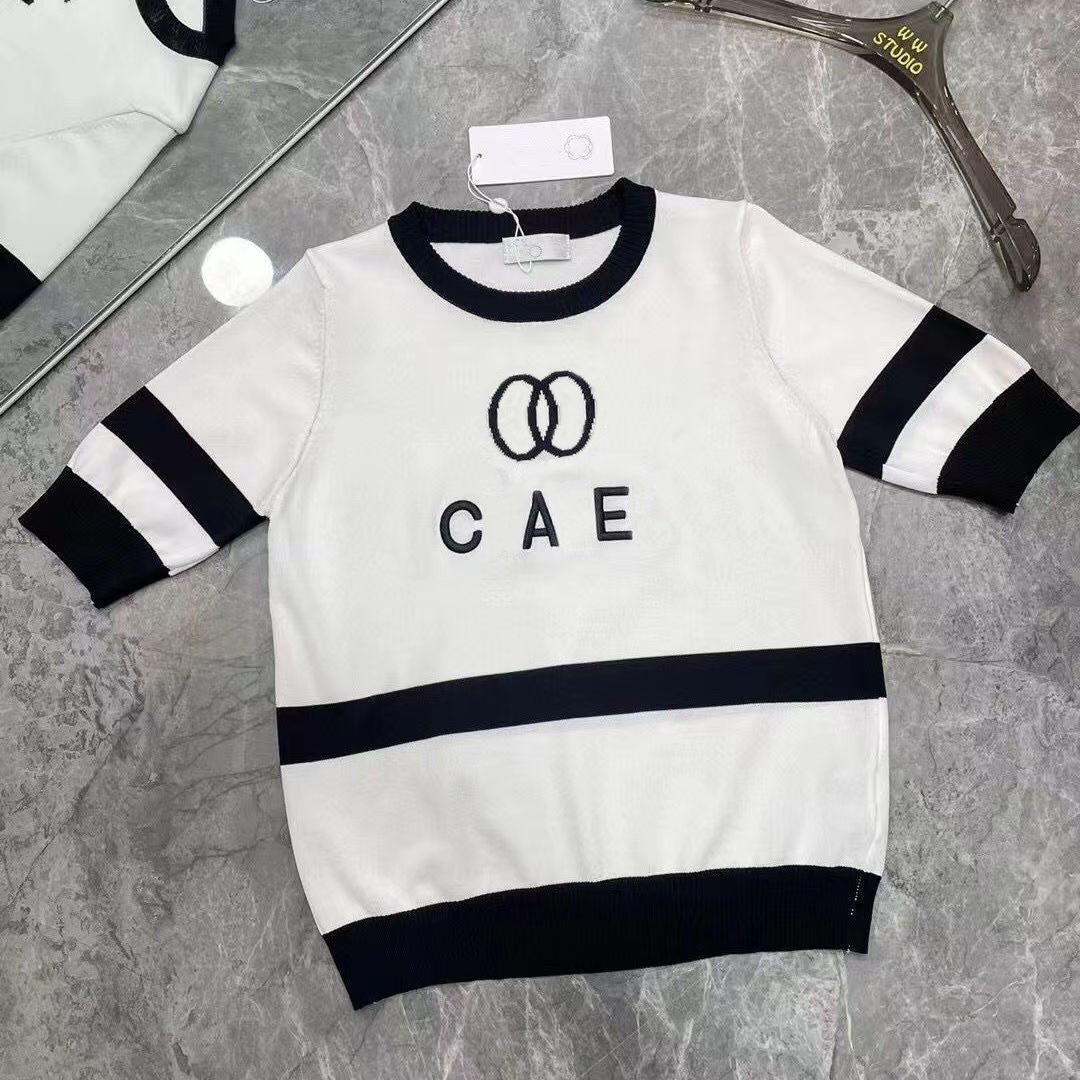 New Woman' knited tops short sleeve letter printed high quality tees summer/autumn grid stripe fashion
New Woman' knited tops short sleeve letter printed high quality tees summer/autumn grid stripe fashion