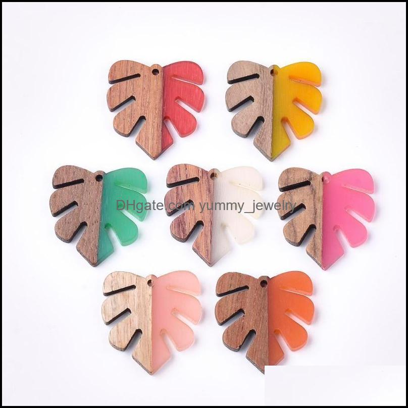 Charms Jewelry Findings Components 50Pcs Handcrafted Vintage Natural Wood With Resin Pendant Design Monstera Leaf Shape Necklace Earring E