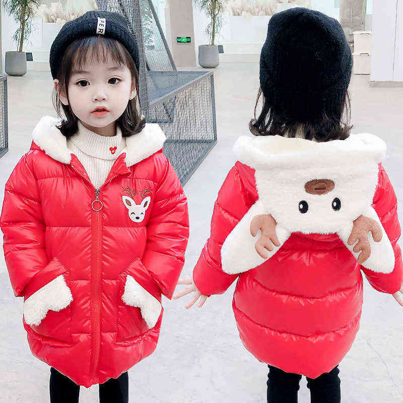 2 3 4 5 6 7 Year Girls Long Winter Down Jacket Cute Elk Christmas Jackets For Girls Parka Hooded Children Waterproof Outerwear J220718