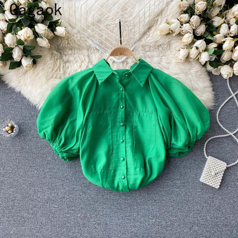 Women's Blouses & Shirts Gagaok Blouse Women 2022 Summer Solid Lapel Puff Sleeve Streetwear Chiffon Long Loose Casual Fashion Wild, Green
Women's Blouses & Shirts Gagaok Blouse Women 2022 Summer Solid Lapel Puff Sleeve Streetwear Chiffon Long Loose Casual Fashion Wild, Green