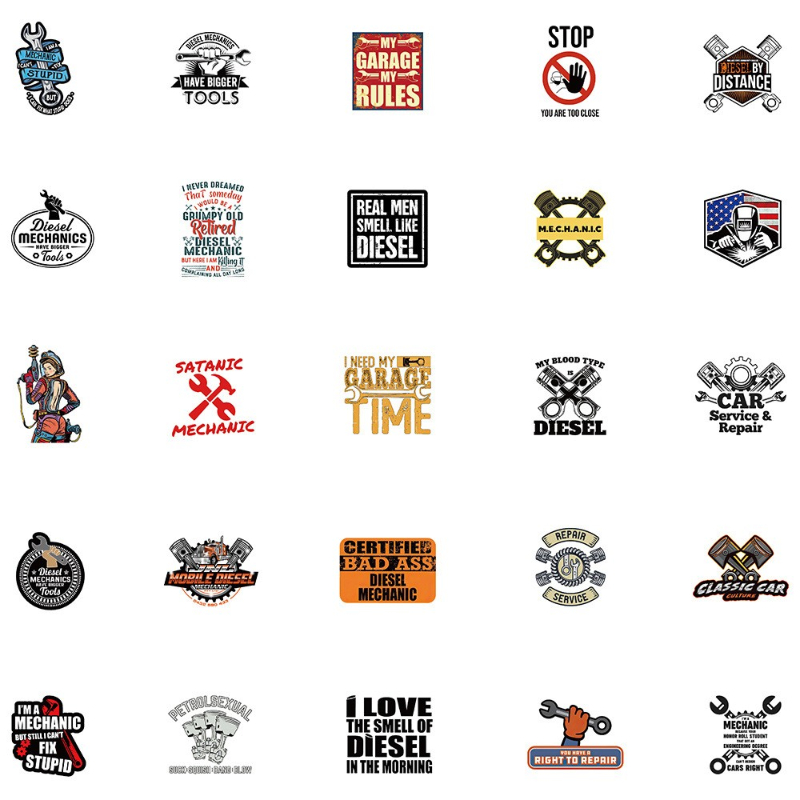 50Pcs/Lot Cartoon Diesel Mechanic Graffiti Sticker Laptop Motorcycle Fridge Skateboard Suitcase Waterproof Wholesale Stickers