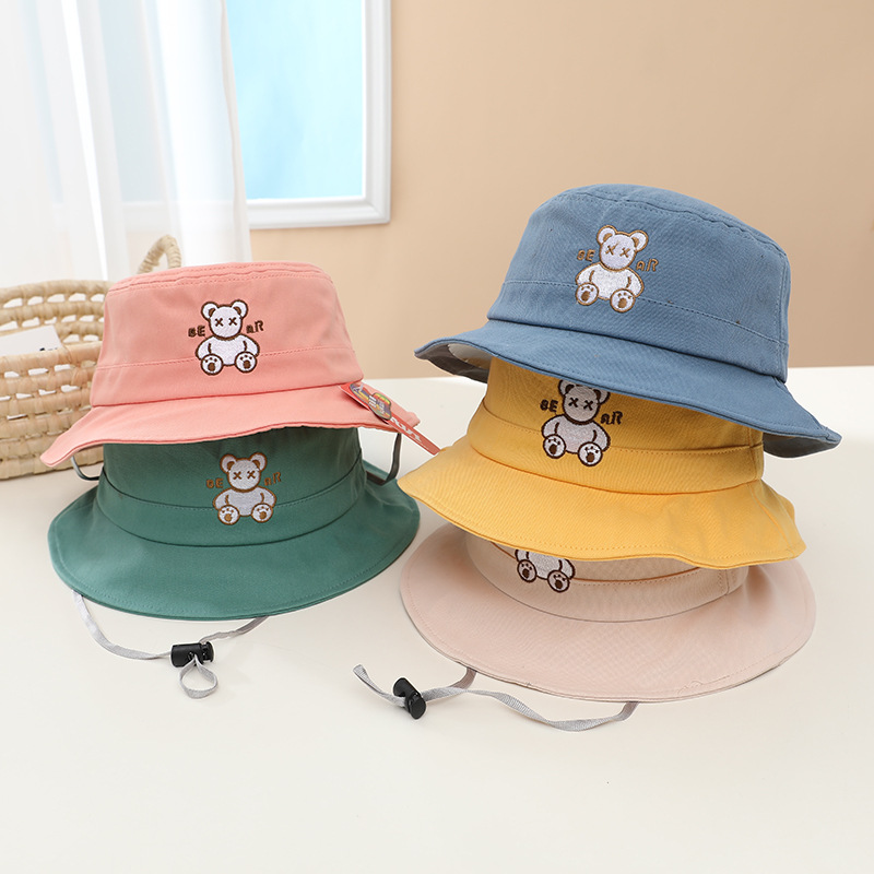 2022 New Kids Bucket Hat Spring Autumn Solid Color Baby Outdoor Beach Children Caps Cartoon Fishemen Hat for Boy Girl