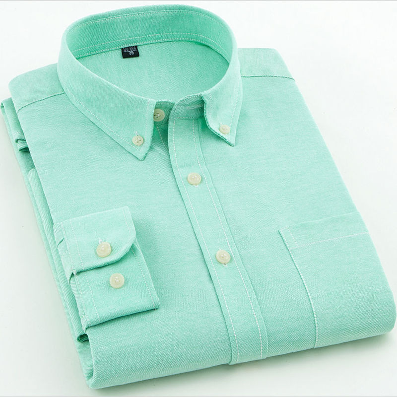 Oxford Mens Long-sleeved Shirts Casual White Red Blue Gray Green Navy Business Men Long Sleeve Slim Button Up 220322