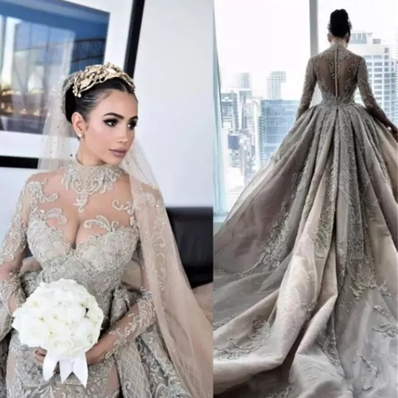 2022 Luxury Crystal Beaded Mermaid Wedding Dresses With Detachable Train Sexy High Neck Long Sleeves Arabic Mulslim Bridal Gown, Gold
2022 Luxury Crystal Beaded Mermaid Wedding Dresses With Detachable Train Sexy High Neck Long Sleeves Arabic Mulslim Bridal Gown, Gold