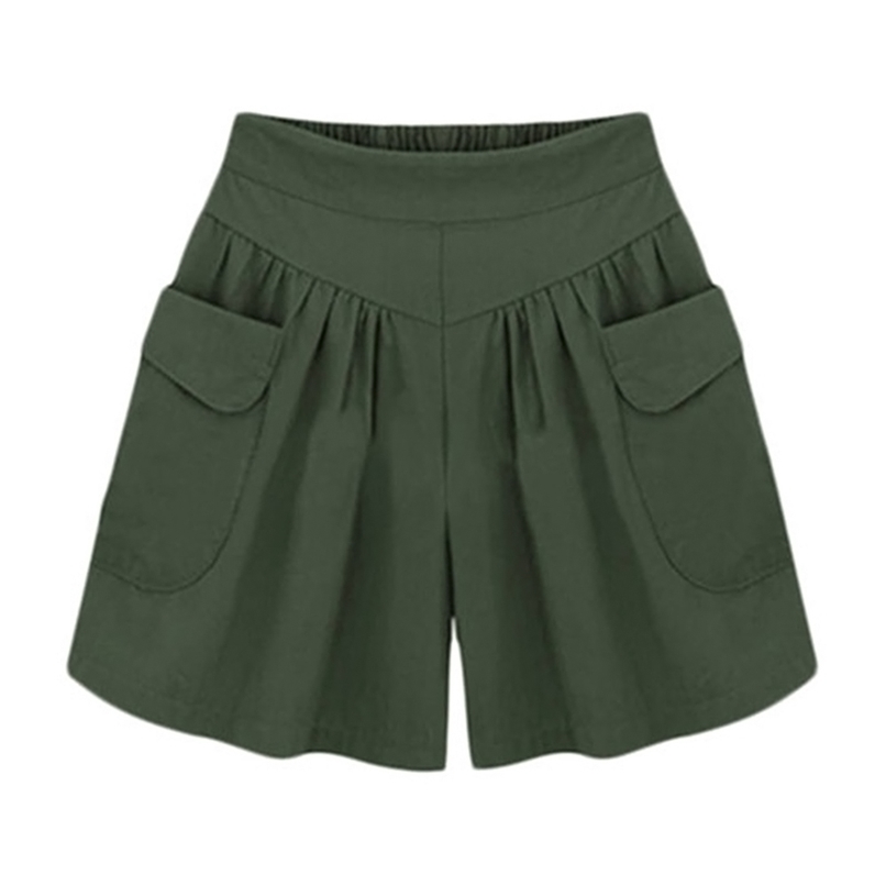 Summer Women Plus Size Solid Color Elastic Waist Casual Loose Shorts with Pocket Fashion Female Beach Swimwear Wide Leg 220629