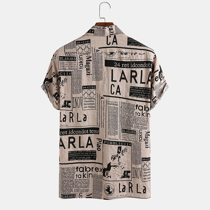 Men Shirts Fashion Vintage spaper Print s 65% Cotton Casual Holiday Short Sleeve For Hawaiian Shirt 220322