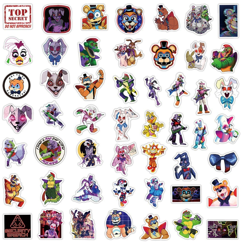 50Pcs/Lot New Five Nights at Freddys : Security Breach Stickers Graffiti Stickers for DIY Luggage Laptop Skateboard Motorcycle Bicycle Sticker