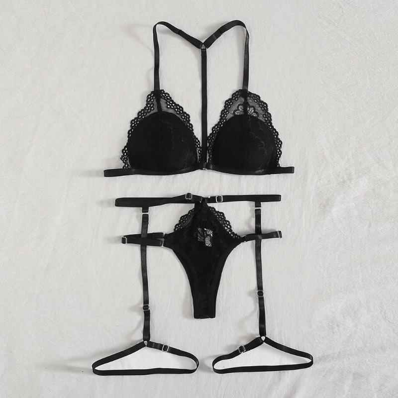 GString Halter Women039s Bras Sets Erotic Costumes Transparent Lace Bra Sexy Lingerie Set Porn Temptation Sex Exotic9437610