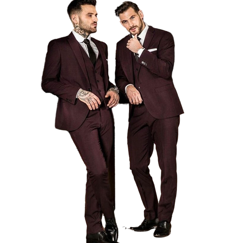 Handsome Men Suits Wedding Tuxedos Groom Wear Slim Fit Man Suit 3 Pieces Mens Prom Party Blazer Male Evening Dinner Suit Formal Gowns Jacket+Pants+Ves