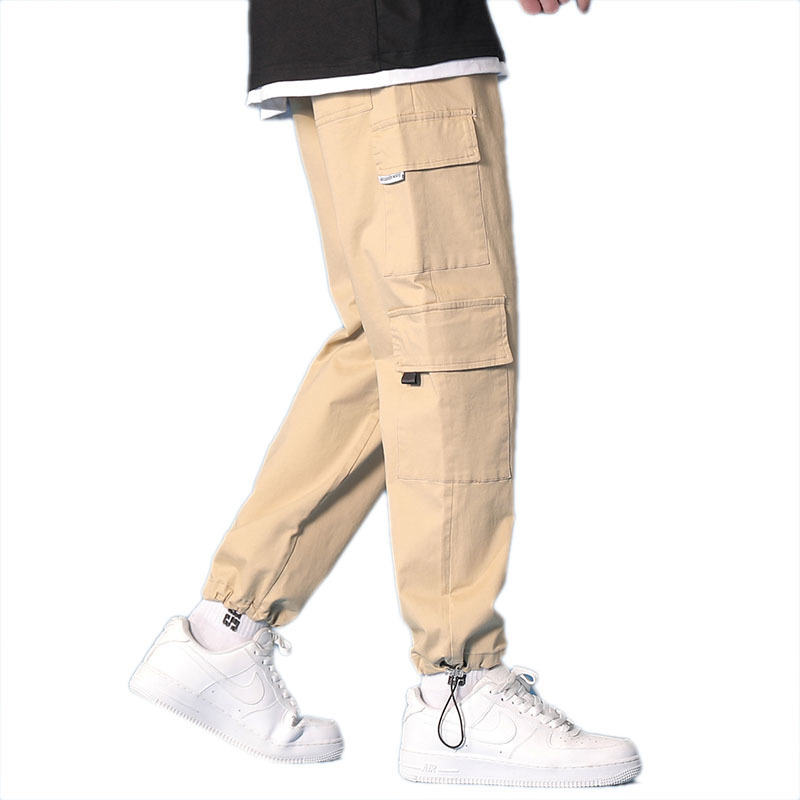 Cargo Pants Men's Spring Leisure Bunched Korean Hong Kong Style Straight Leg Loose Nine Cent Khaki 220330