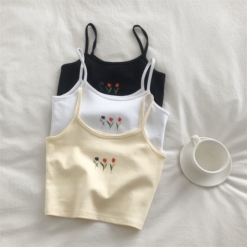 Tank Top Women Flower Printed Camisole Summer Wild Short Vest Fashion Female Sleeveless Sexy Basic Crop Tops 220325