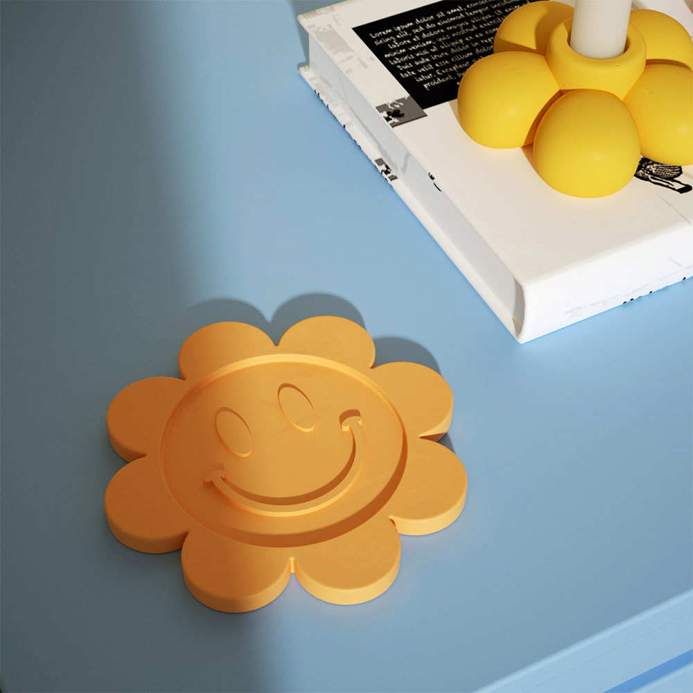 Floral Smiley Face Candle Holder Concrete Mold Silicone Cement Candlestick Coaster Mould Home Collection Tray Decoration Tool