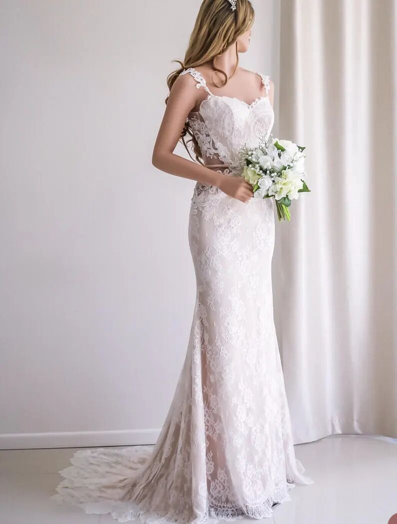 Elegant Mermaid Wedding Dress With Sleeveless High Neck Lace Illusion Bodice Organza Formal Occasion Custom Made Tulle Floor-length