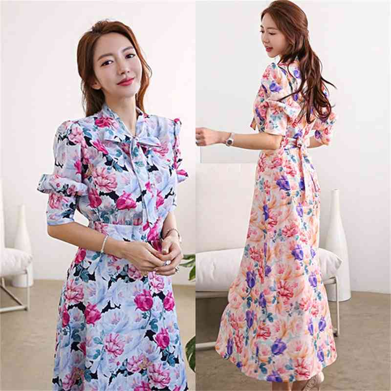 Fashion Summer Midi Dress Womens Vintage Puff Sleeve Flowers Printed Bow Tie Elegant Casual Slim Party Dresses Robe 210526, Picture color
Fashion Summer Midi Dress Womens Vintage Puff Sleeve Flowers Printed Bow Tie Elegant Casual Slim Party Dresses Robe 210526, Picture color