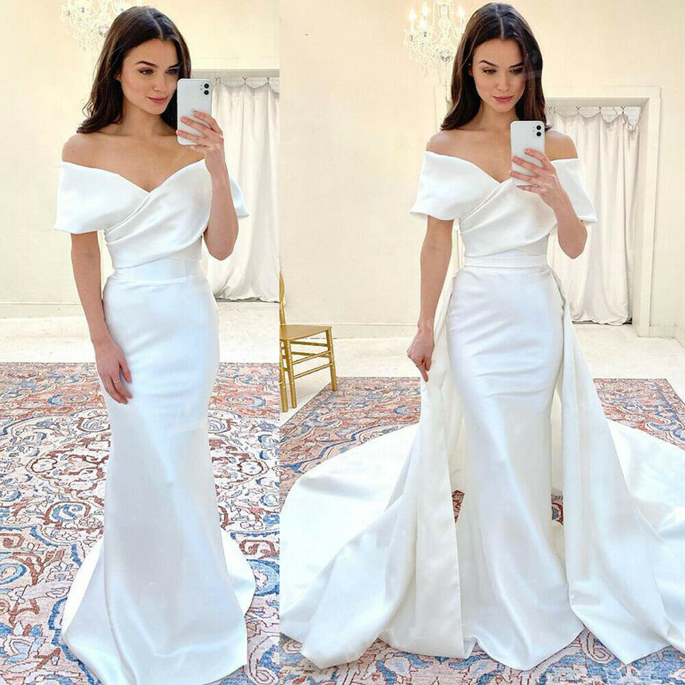 Soft Satin Mermaid Wedding Dress With Detachable Train 2022 Off Shoulders Garden Beach Church Wedding Gowns Elegant Vestidos De Noche Robe Mariage Abi