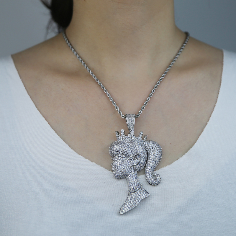 Icy Bg King Cubic Zirconia Iced Out Pendant Necklace in Gold, Sier for Women, Hip Hop Jewelry 8f25