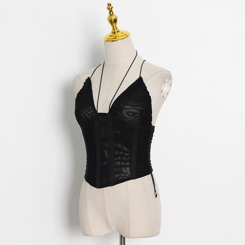 TWOTWINSTYLE Sexy Vest Tops For Women Halter Sleeveless Backless Short Camis Vests Female Summer Fashion Clothing 220316