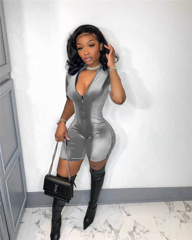 2023 Sexy Jumpsuit Women Short Sleeve One Piece Onesies Nightclub Solid Rompers Summer Shorts Clothes