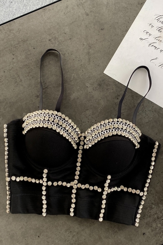 Women Fashion Wear Clothes Sexy Sleeveless Pearls BustierPush Up Night Club Bralette Bra Cropped Top Vest Corset 220325