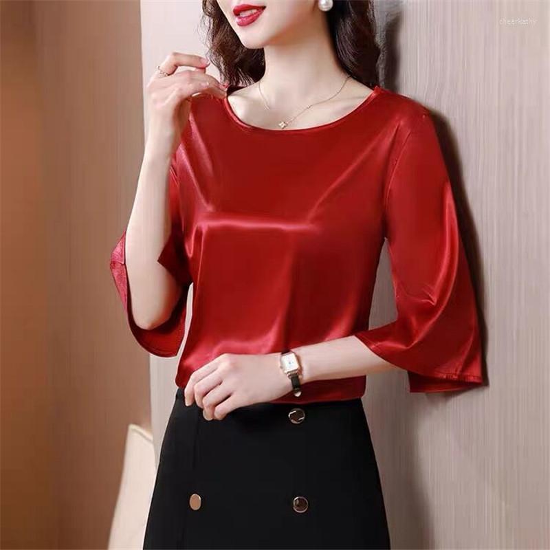 Women's Blouses & Shirts Plus Size Autumn All-match O-neck Three-quarter Flared Sleeve Acetate Satin Blouse Tops Spring Basic Simple Ice Sil, Black
Women's Blouses & Shirts Plus Size Autumn All-match O-neck Three-quarter Flared Sleeve Acetate Satin Blouse Tops Spring Basic Simple Ice Sil, Black