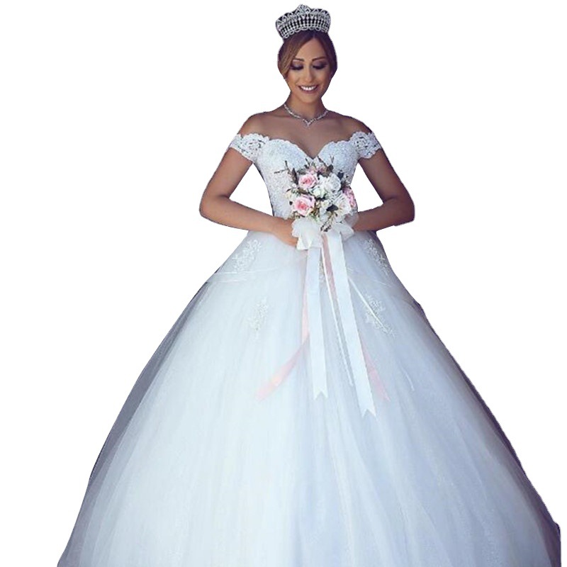 2023 New Dubai Elegant Long A-line Wedding Dresses Sheer off shoulder Lace Appliques Beaded Vestios De Novia Bridal Gowns with Buttons
