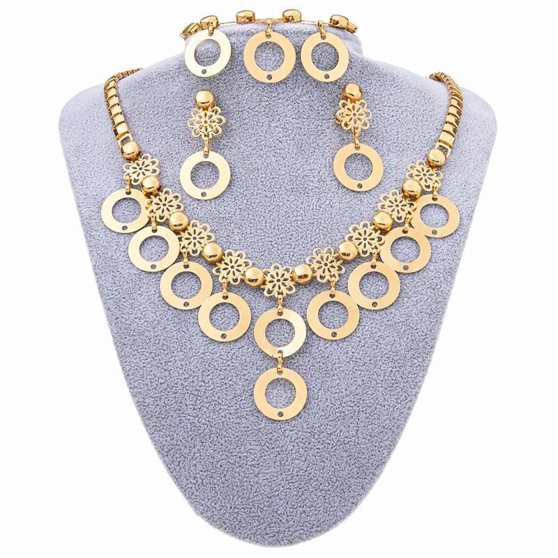 Earrings & Necklace Nigeria 24K Gold Jewelry Sets Luxury Round Bracelet Bridal Set African Wedding Accessories WomenEarrings, As pic
Earrings & Necklace Nigeria 24K Gold Jewelry Sets Luxury Round Bracelet Bridal Set African Wedding Accessories WomenEarrings, As pic