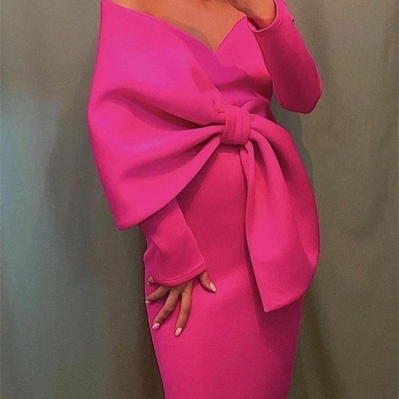 

Women Long Party Dresses Bare Shoulder Big Bow Large Size Slim Bodycon Celebrity Birthday Dinner Occasion Gowns 3XL 220402, Rose