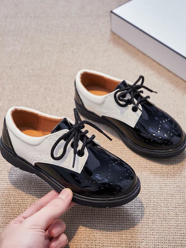 Boys Two Tone Lace-up Front Flat Oxfords SHE