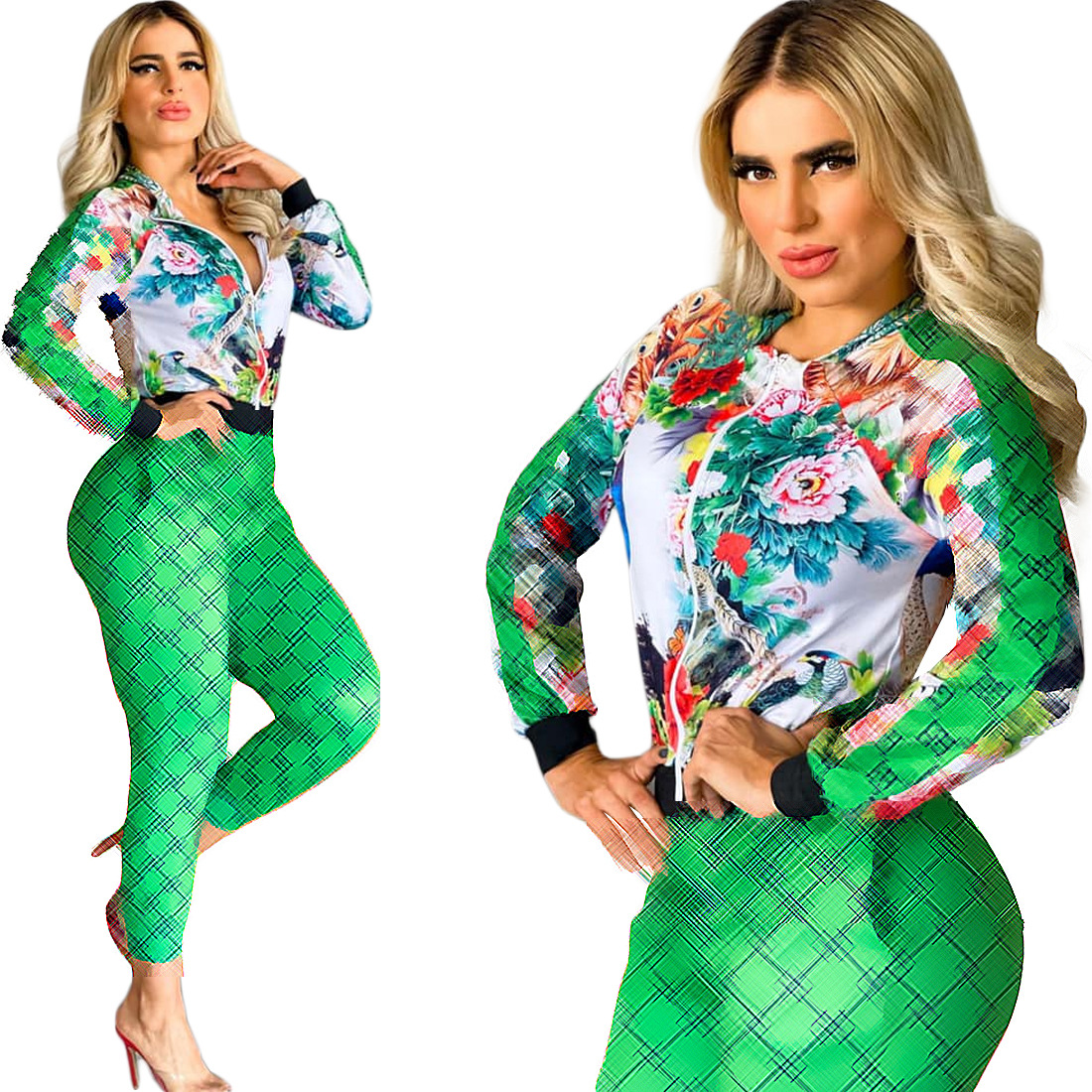 European and American Women' Tracksuits Temperament Commuter Fashion Colorful Print Zipper Long Sleeve Shirt Women Casual Two-piece, J2633
European and American Women' Tracksuits Temperament Commuter Fashion Colorful Print Zipper Long Sleeve Shirt Women Casual Two-piece, J2633