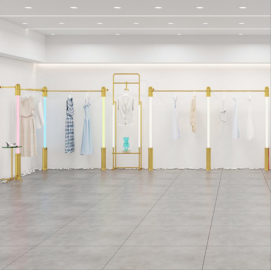 Women's clothing rack Commercial Furniture gold light-emitting band lamp acrylic wall show combination racks landing cloth store display shelf