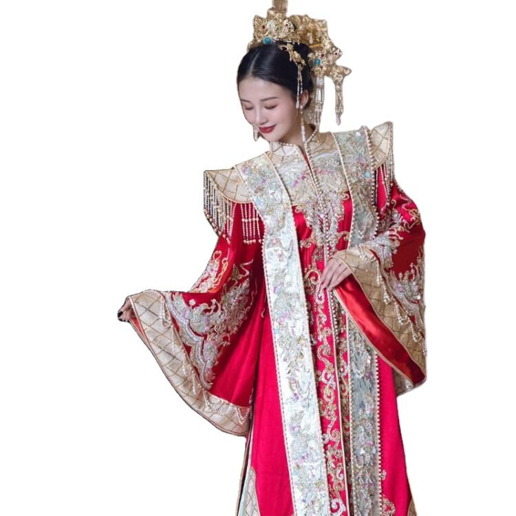 Vintage Ethnic Clothing Royal Bride Ancient China Ming Dynasty Hanfu Costume High-End Princess Wedding Dress Summer Imperial Wedding Ceremony Apparel