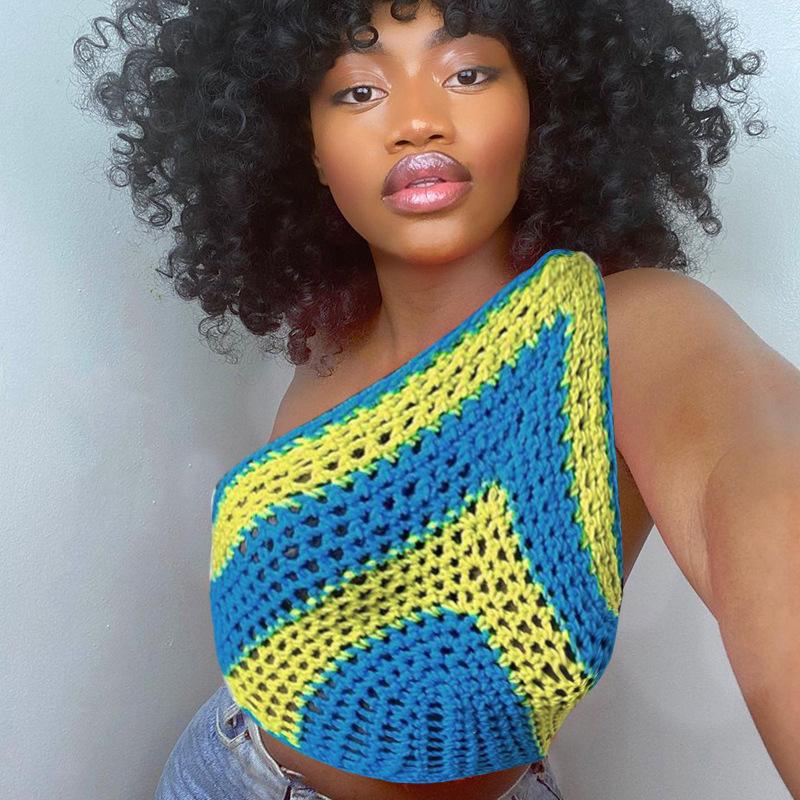 Women's Tanks & Camis Vest Blouse Female Blue Striped Knitted One-Shoulder Halter Sexy Strappy Slim Crochet Sling Top Summer Tank-Tops
Women's Tanks & Camis Vest Blouse Female Blue Striped Knitted One-Shoulder Halter Sexy Strappy Slim Crochet Sling Top Summer Tank-Tops
