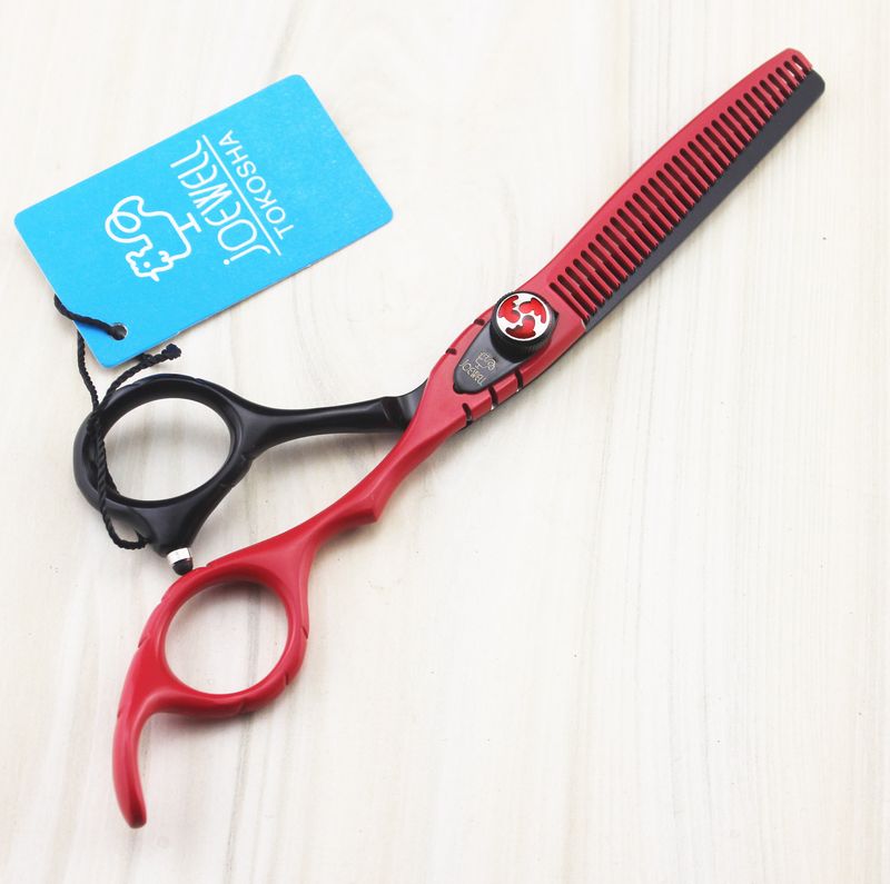 6.0 inch cutting/ thinning hair scissors black and red Baking paint Flame screw professional barber tool free shipping