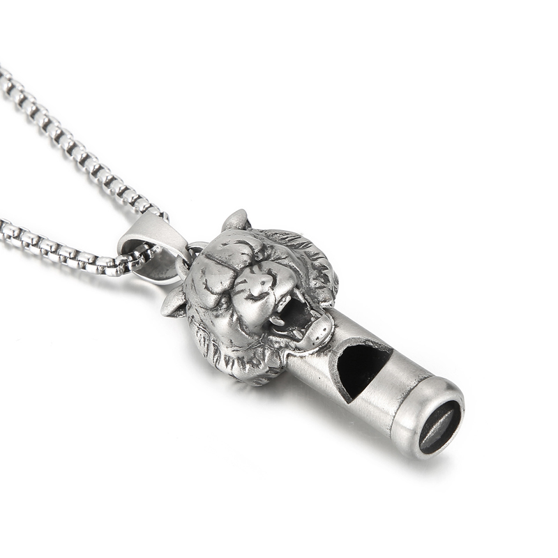 Cool Whistle Pendant Necklace Biker Lion Charm Pendants Stainless Steel Rolo Chain 24 Inch for Mens Gifts