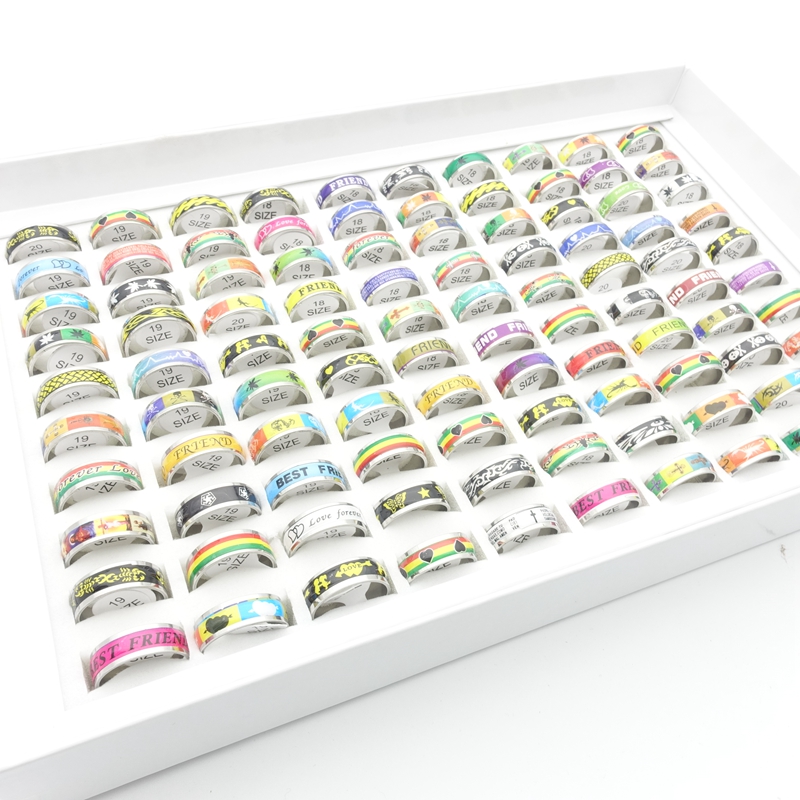 Whole 100pcsLot Band Rings Stainless Steel Luminous Fashion Jewelry For Men Women Sticker Glow in the Dark Party Gift Mix Pat