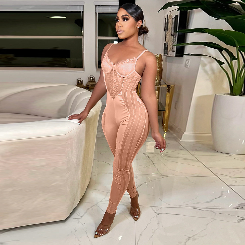 Sexy Nude Black Jumpsuit Evening Dress 2022 Spaghetti Straps Lace Pantsuit Prom Dresses For Black Girls Night Formal Outfit Wear Robe De Soiree Mariag