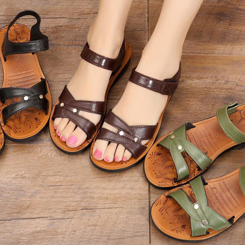 Summer Women Sandals Flat Non-slip Open Toe Shoes Women Casual Vintage Comfortable Mother Sandals Zapatos De Mujer zz79 220326