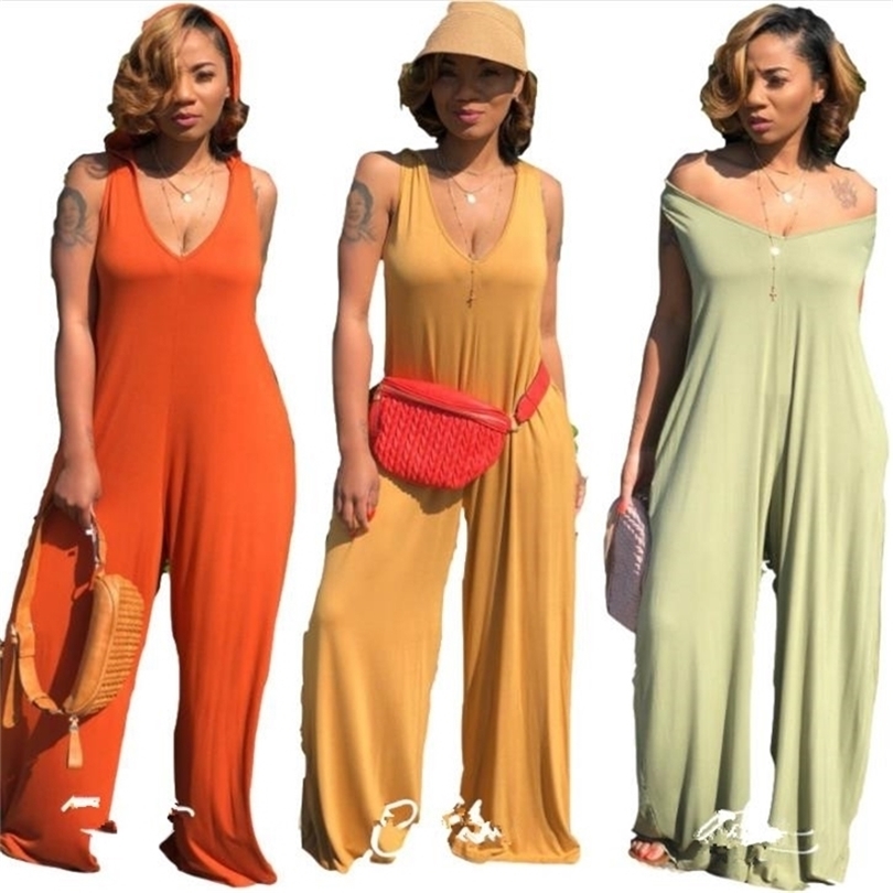 Plus Size Beach Style Romper Women Jumpsuit Formal Sleeveless Long Loose Overalls Wide Leg Long Pants Playsuit DW503 201007