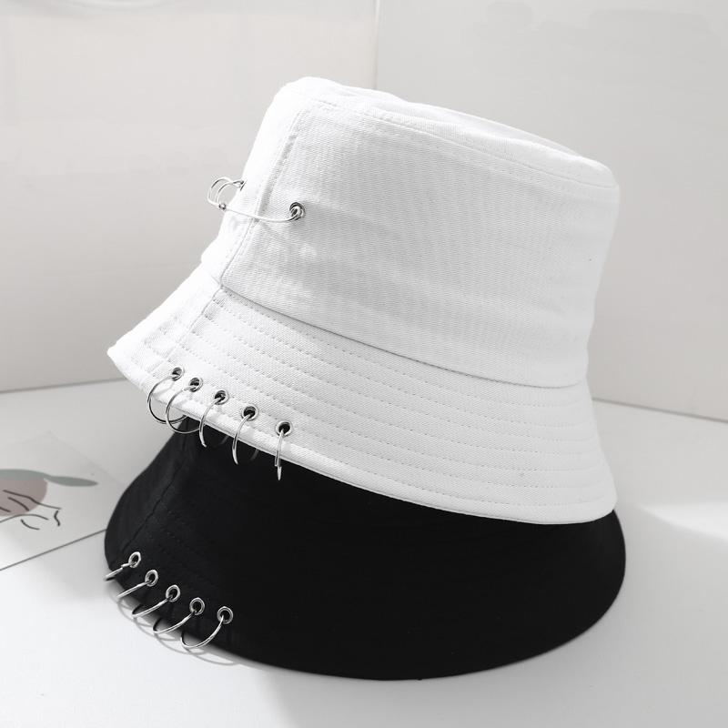 Berets Unisex Harajuku Punk Cotton Personality Bucket Hat Metal Pin O-Ring Solid Color Wide Brim Foldable Hip Hop Fisherman CapBerets, White
Berets Unisex Harajuku Punk Cotton Personality Bucket Hat Metal Pin O-Ring Solid Color Wide Brim Foldable Hip Hop Fisherman CapBerets, White