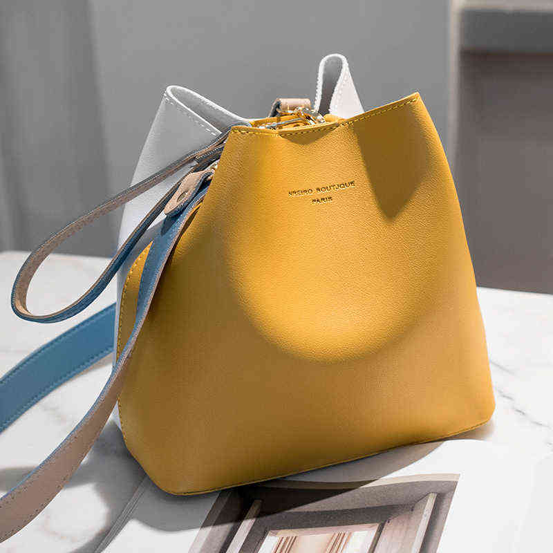 2022 New Arrivals Women's PU Leather Shoulder Bag High Quality Fashion Leisure Style Pure Color Composite Bag Large Bucket Bag G220524
