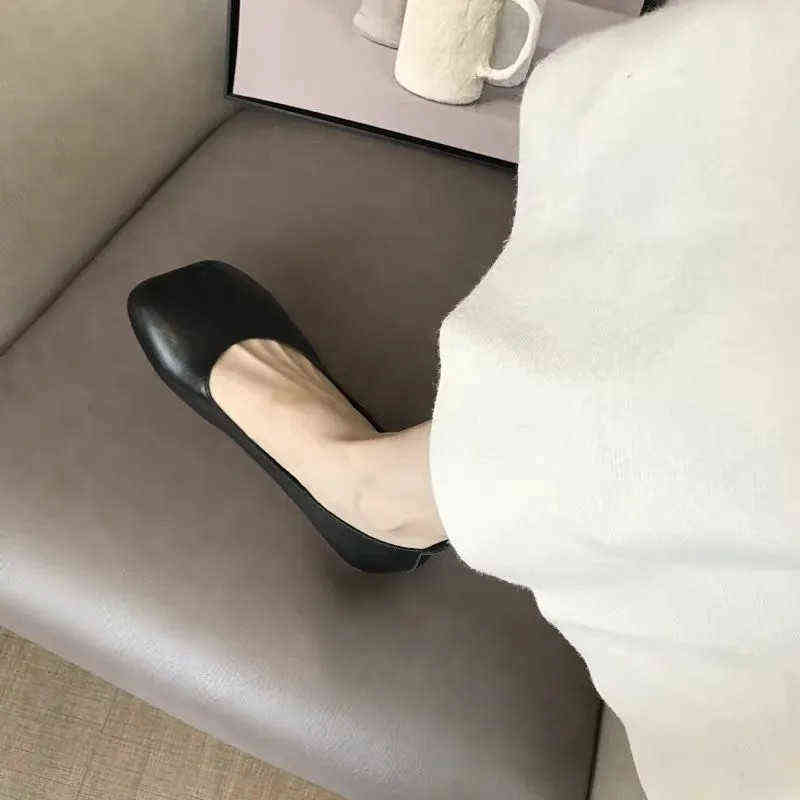 Dress Shoes Goth Leopard Print Casual Slip on Ballet Flats Women Fashion Leather Loafers Summer Autumn Nursing Mules Square Toe Black 220518