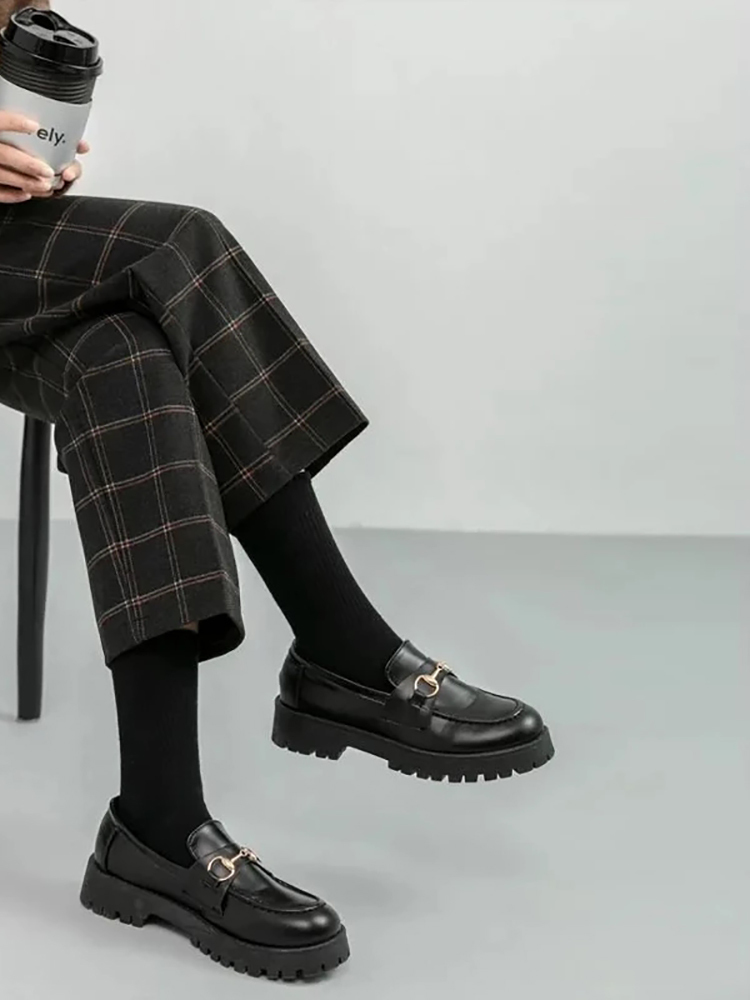 Luck A Autumn Winter Women Plaid Pencil Pants Woolen Straight Trousers Female High Waist Loose England Style Ankle-length 220325