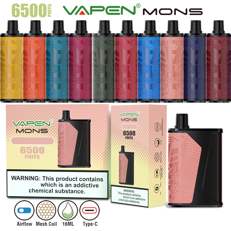 Original VAPEN MONS 6500Puffs Disposable Vape Device e cigarettes Kits 16ML Capacity Mesh Coil Airflow Type-C Rechargeable Leather Patch Design Mod Vapor Vaporizer
Original VAPEN MONS 6500Puffs Disposable Vape Device e cigarettes Kits 16ML Capacity Mesh Coil Airflow Type-C Rechargeable Leather Patch Design Mod Vapor Vaporizer