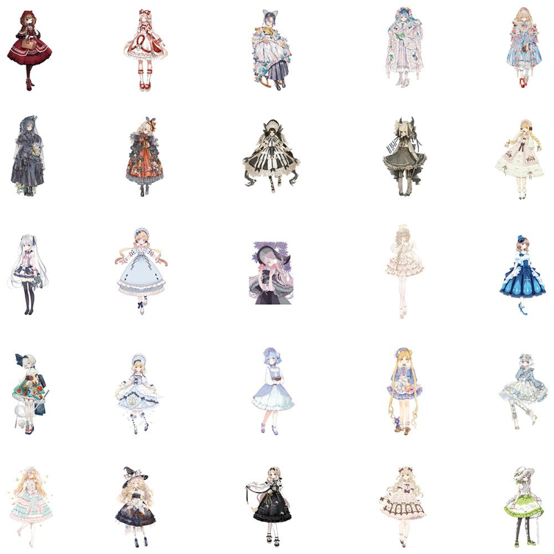 50Pcs/Lot Goth Lolita Girl stickers Beautiful Cute Cartoon Princess Lolita Fantasy Dress Graffiti Kids Toy car Motorcycle Bicycle Sticker Decals Whole